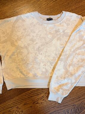 Originality Cropped Floral-Print Crewneck Sweatshirt - Cream